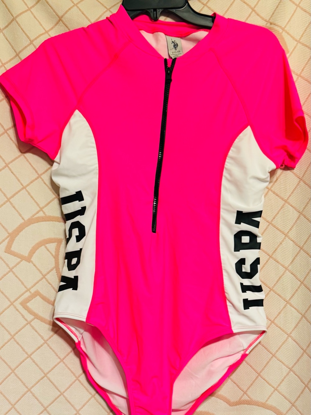 Neon Pink One-Piece Swim Suit with Front Zip
